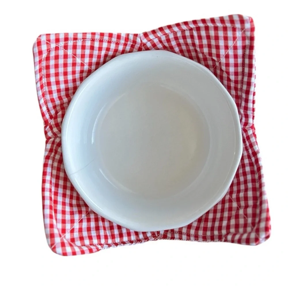 Hand Crafted Red Gingham Microwave Bowl Cozy 100% Cotton